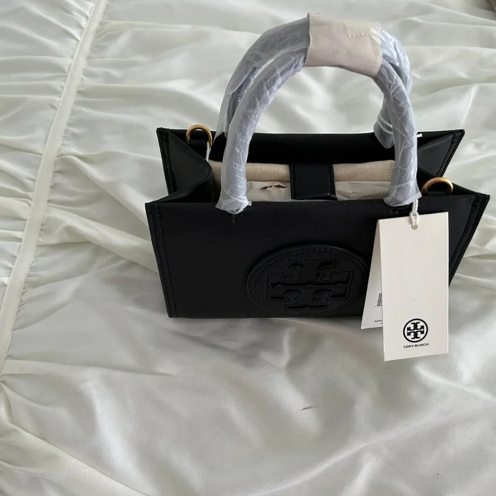 Authentic NWT Tori Burch Black MINI ELLA BIO TOTE Reg $328 - Picture 3 of 3
